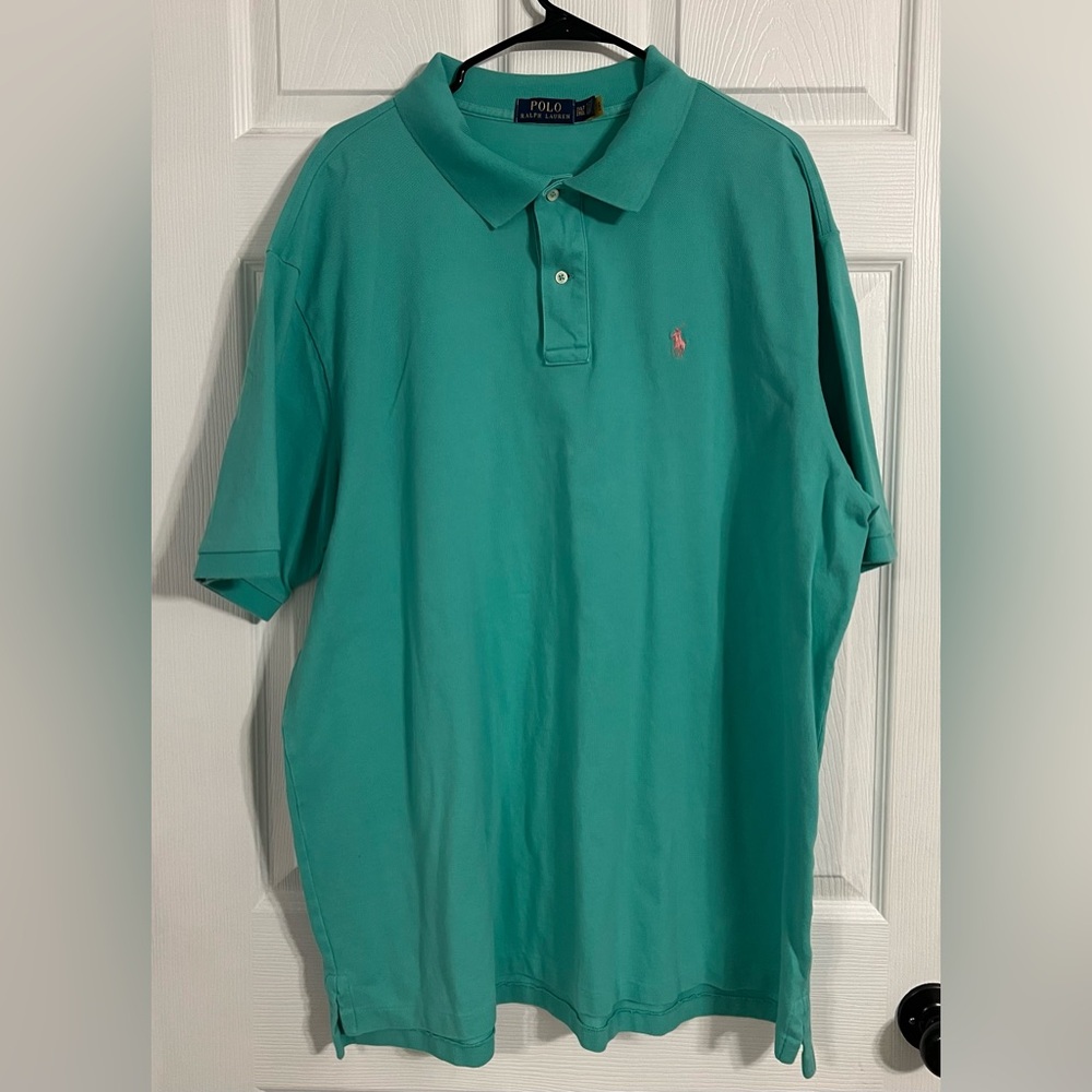 Polo by Ralph Lauren Polo Shirt Men's 2XLT Light Blue with Pink Embroidered Pony